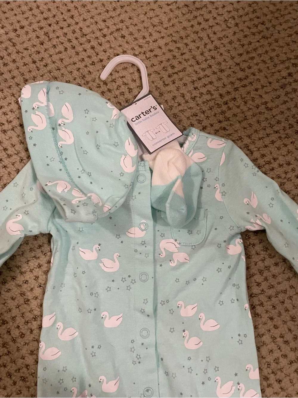 Carter's Mint sleeper One-Piece with White Swan Print